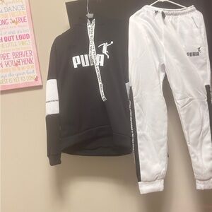 Black n white Hoodie with White Accents Puma sweat pants